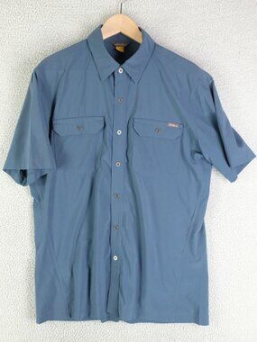 Eddie Bauer Travex Shirt Mens Medium Blue Button Up Short Sleeve Performance
